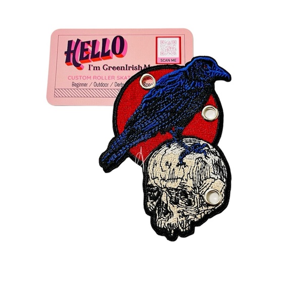 Raven skull shoe charm patch for roller skates and boots    Gothic shoe charms - Picture 3 of 9